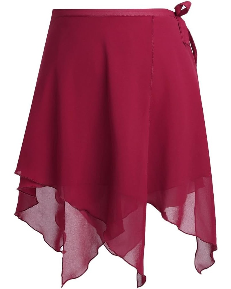 Women Girls Ballet Wrap Skirts Chiffon Over Scarf Sheer Dance Skirts Dance Leotard Tutu Dress Wine Red $6.59 Skirts