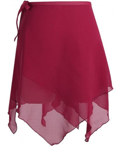 Women Girls Ballet Wrap Skirts Chiffon Over Scarf Sheer Dance Skirts Dance Leotard Tutu Dress Wine Red $6.59 Skirts