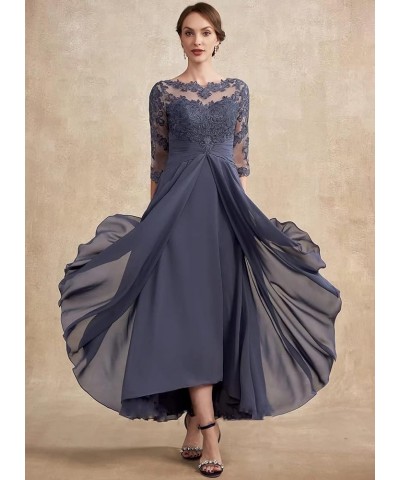 Women Long Floral Lace Chiffon Mother of Bride Dresses A-line Pleated Formal Party Evening Gown Blue $28.52 Dresses