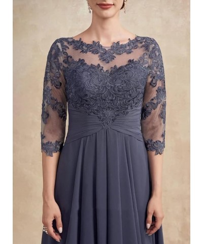 Women Long Floral Lace Chiffon Mother of Bride Dresses A-line Pleated Formal Party Evening Gown Blue $28.52 Dresses