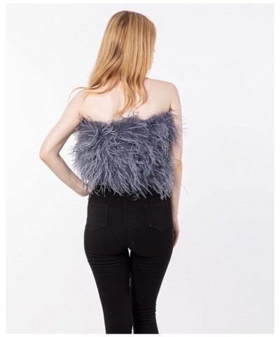 Women Ostrich Feather Bandeau Bralette Mini Crop Top Tube Top Strapless for Party Carnival Gray $42.00 Tanks