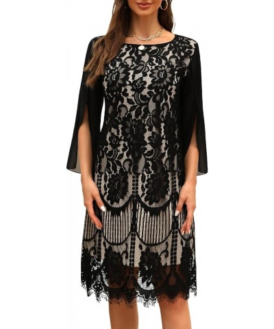 Wedding Guest Dresses for Women,Cocktail Dress,Dresses for Weddings as a Guest, Lace Chiffon Evening Dress Black Almond $31.2...