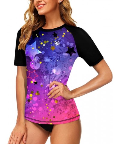 Women Short Sleeve Rash Guard Gradient Sun Protection Swim Shirts Gradient | Purple Starry $14.10 Swimsuits