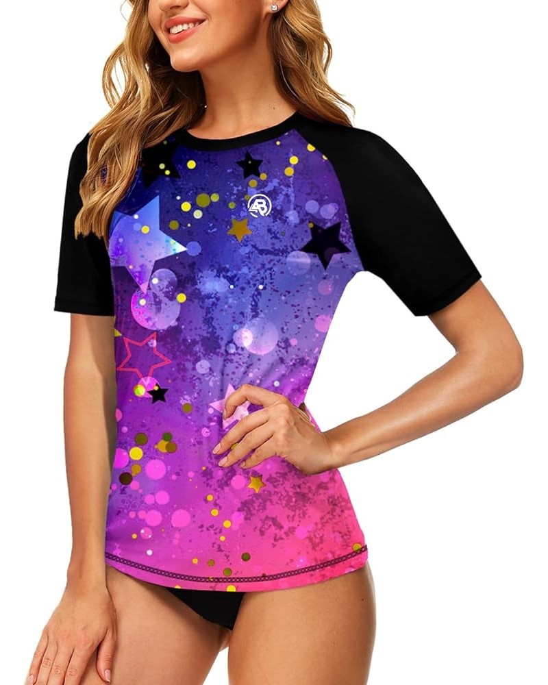 Women Short Sleeve Rash Guard Gradient Sun Protection Swim Shirts Gradient | Purple Starry $14.10 Swimsuits