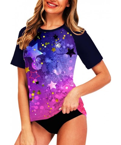 Women Short Sleeve Rash Guard Gradient Sun Protection Swim Shirts Gradient | Purple Starry $14.10 Swimsuits