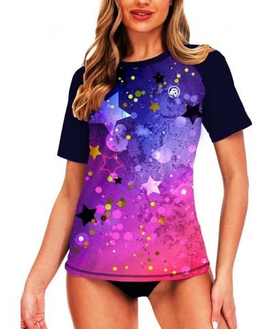 Women Short Sleeve Rash Guard Gradient Sun Protection Swim Shirts Gradient | Purple Starry $14.10 Swimsuits