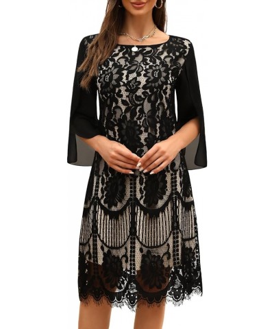 Wedding Guest Dresses for Women,Cocktail Dress,Dresses for Weddings as a Guest, Lace Chiffon Evening Dress Black Almond $31.2...