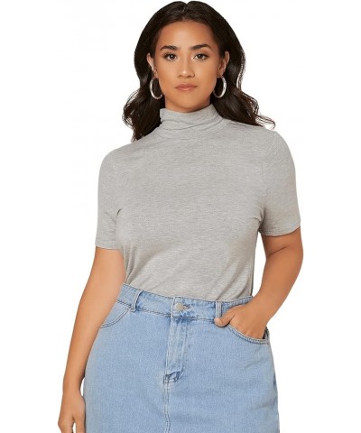 Women's Plus Size Short Sleeve Mock Neck Top Solid Basic Tee Shirt Light Grey $10.99 T-Shirts