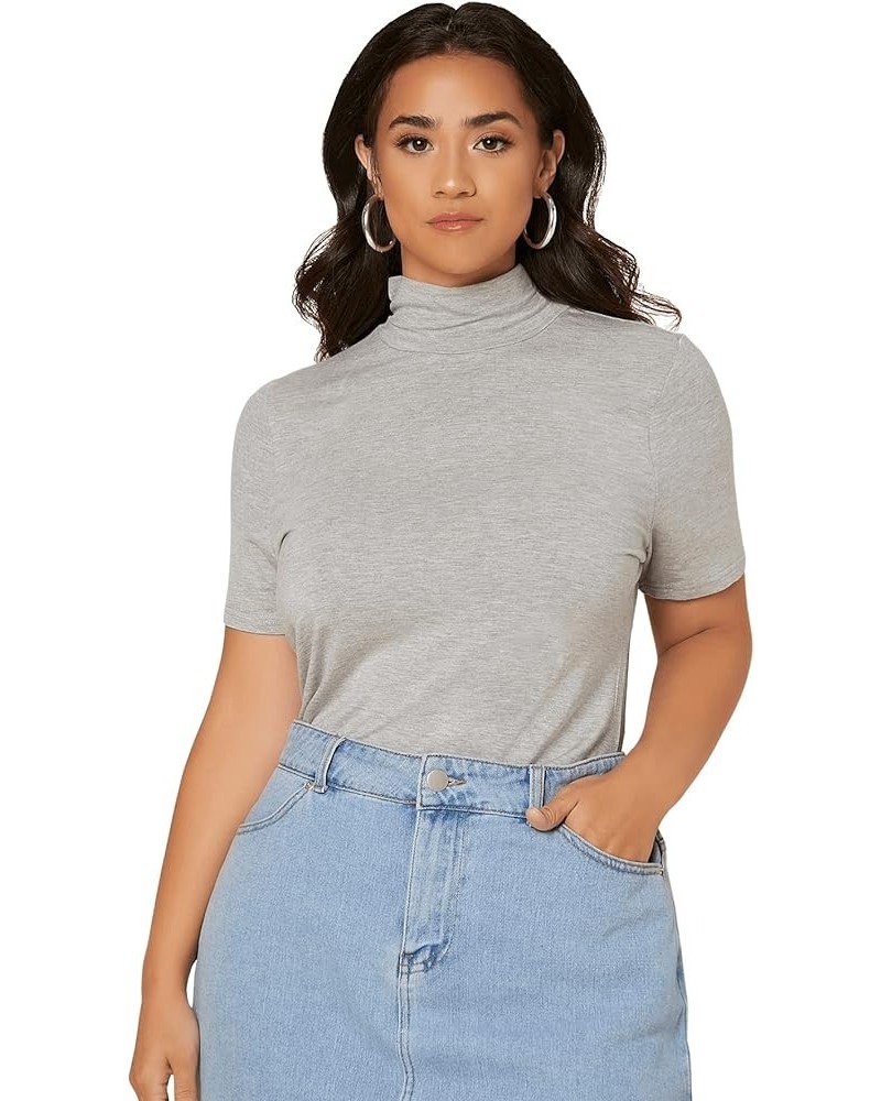 Women's Plus Size Short Sleeve Mock Neck Top Solid Basic Tee Shirt Light Grey $10.99 T-Shirts