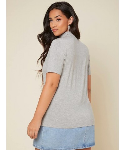 Women's Plus Size Short Sleeve Mock Neck Top Solid Basic Tee Shirt Light Grey $10.99 T-Shirts