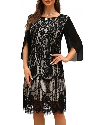 Wedding Guest Dresses for Women,Cocktail Dress,Dresses for Weddings as a Guest, Lace Chiffon Evening Dress Black Almond $31.2...