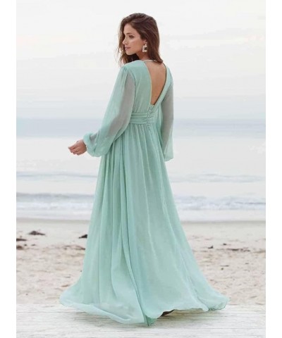 Long Sleeve Bridesmaid Dresses with Slit for Women V Neck A Line Pleated Chiffon Evening Prom Formal Gowns Sage Green $25.62 ...