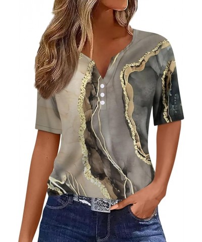 Summer Tops for Women 2024 Short Sleeve Button V Neck Tshirts Trendy Dressy Casual Blouses Loose Fit Graphic Tunics C Khaki $...