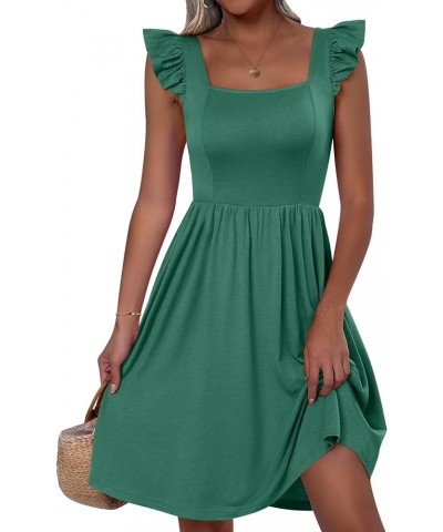 Womens Summer Casual Square Neck Flutter Sleeveless A Line Flowy Cute Short Mini Beach Dresses Green $15.07 Dresses