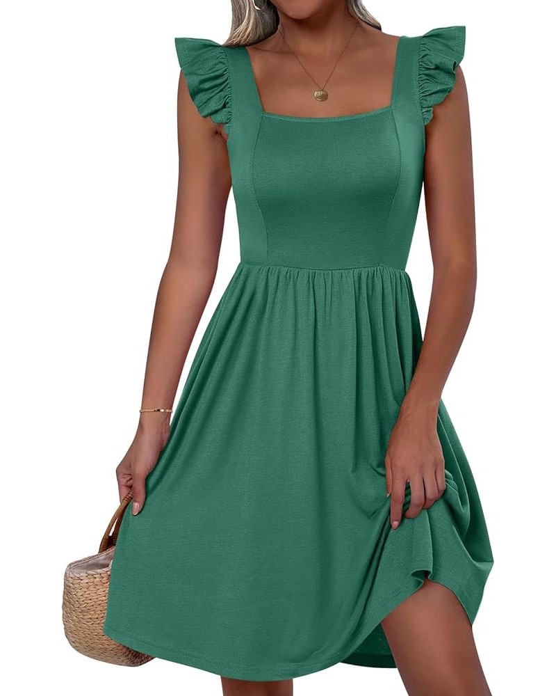 Womens Summer Casual Square Neck Flutter Sleeveless A Line Flowy Cute Short Mini Beach Dresses Green $15.07 Dresses