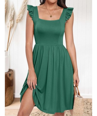 Womens Summer Casual Square Neck Flutter Sleeveless A Line Flowy Cute Short Mini Beach Dresses Green $15.07 Dresses