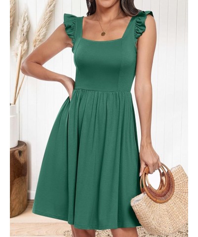 Womens Summer Casual Square Neck Flutter Sleeveless A Line Flowy Cute Short Mini Beach Dresses Green $15.07 Dresses