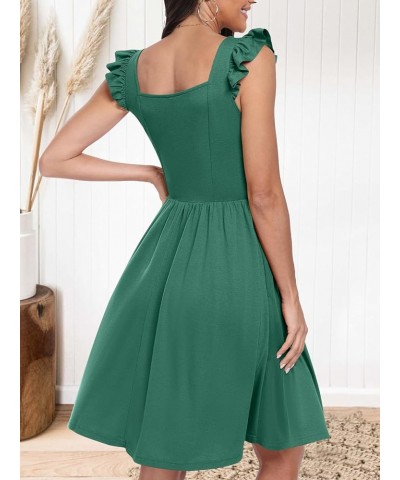 Womens Summer Casual Square Neck Flutter Sleeveless A Line Flowy Cute Short Mini Beach Dresses Green $15.07 Dresses