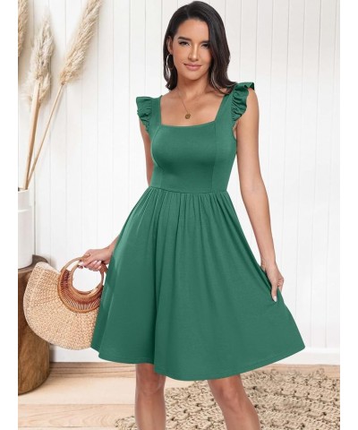 Womens Summer Casual Square Neck Flutter Sleeveless A Line Flowy Cute Short Mini Beach Dresses Green $15.07 Dresses