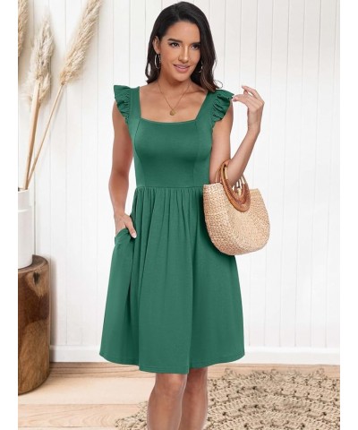 Womens Summer Casual Square Neck Flutter Sleeveless A Line Flowy Cute Short Mini Beach Dresses Green $15.07 Dresses