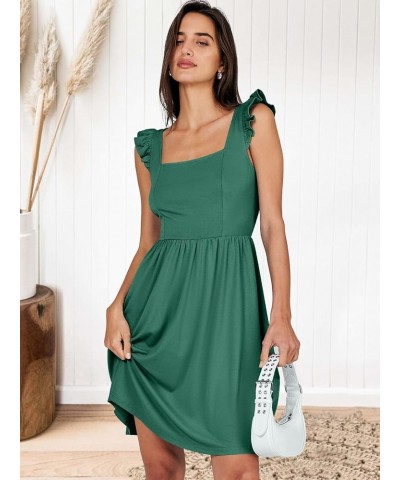 Womens Summer Casual Square Neck Flutter Sleeveless A Line Flowy Cute Short Mini Beach Dresses Green $15.07 Dresses