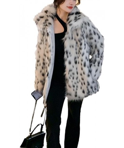 Women's Leopard Lapel Maxi Coat Fluffy Sexy Cardigan Outerwear with Pockets for Wedding Gathering White Yellow E $31.95 Coats