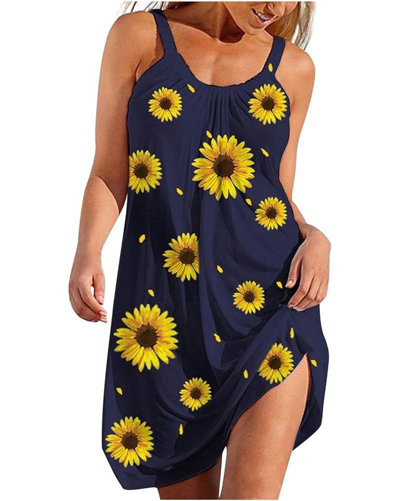 Summer Dresses for Women Casual Spaghetti Strap Boho Floral Sundress Plus Size Sleeveless Beach Tank Wrap Dress Blue $3.47 Ac...