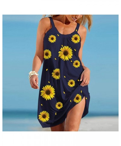 Summer Dresses for Women Casual Spaghetti Strap Boho Floral Sundress Plus Size Sleeveless Beach Tank Wrap Dress Blue $3.47 Ac...