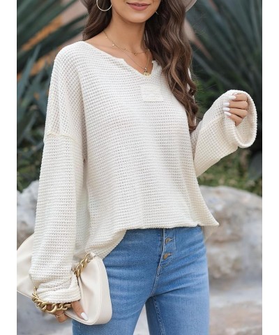 Womens Long Sleeve Tops 2024 Casual V Neck Waffle Knit Tunic Shirts Lightweight Oversized Pullover A Apricot $13.85 Tops