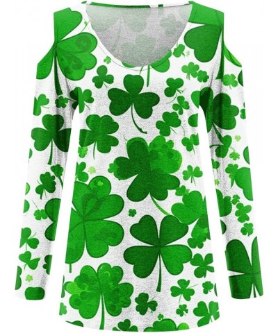 Saint Patricks Day Shirts Women 2024 Shamrock Lucky Tops Long Sleeve V Neck Cold Shoulder Dressy Tunic Blouses M4 A-multicolo...