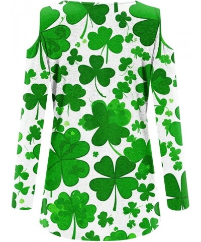 Saint Patricks Day Shirts Women 2024 Shamrock Lucky Tops Long Sleeve V Neck Cold Shoulder Dressy Tunic Blouses M4 A-multicolo...