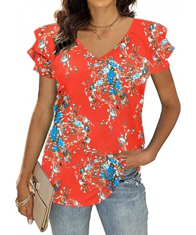 Womens Summer Tops Ruffle Short Sleeve Tunic Tops V Neck Loose Fit Flowy T-Shirts Z4-red Floral $15.94 Tops