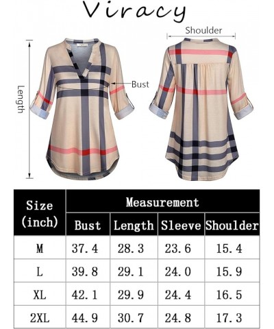 Womens 3/4 Roll Sleeve Shirt Notch V Neck Loose Pattern Tunic Top A-beige $22.19 Tops