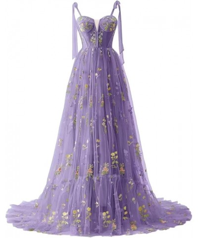 Tulle Prom Dresses for Women Flower Embroidery A-Line Formal Evening Party Gowns D-lavender $25.99 Dresses