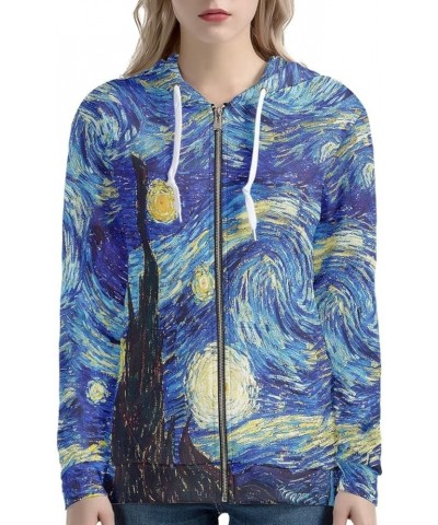 Women Zip Up Hoodie Y2K Sweatshirt Oversize Jackets Fall Outfits Van Gogh the Starry Night $19.11 Hoodies & Sweatshirts