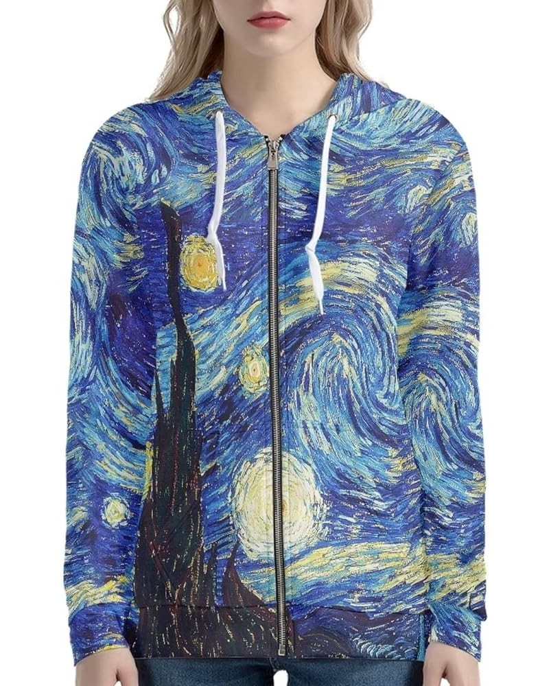 Women Zip Up Hoodie Y2K Sweatshirt Oversize Jackets Fall Outfits Van Gogh the Starry Night $19.11 Hoodies & Sweatshirts