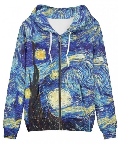 Women Zip Up Hoodie Y2K Sweatshirt Oversize Jackets Fall Outfits Van Gogh the Starry Night $19.11 Hoodies & Sweatshirts