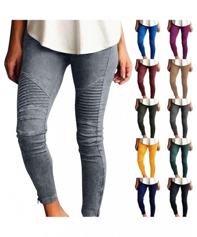 High Waisted Plus Size Jeggings for Women Stretch Skinny Zipper Cropped Pencil Pants Solid Stripe Pockets Tights Pants A02-bl...