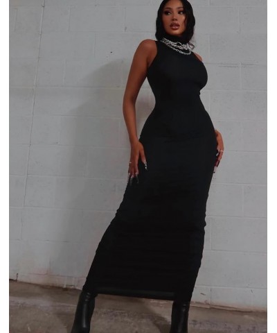 Women's Circular Cut Out at Back Open Back Turtle Neck Pencil Long Dress Black $17.50 Dresses