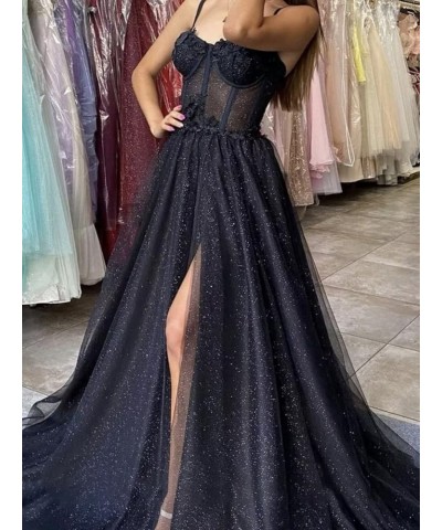 Flower Sparkly Tulle Long Prom Dresses for Teens Spaghetti Straps Sweetheart Formal Evening Ball Gown with Slit Grape $39.90 ...