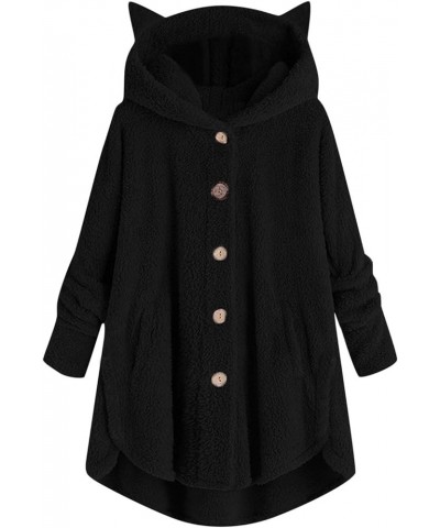 Women Oversized Sherpa Hoodie Fuzzy Fleece Jacket Button Down Plus Size Coats Cute Hooded Spring Winter Outerwear 3-black $5....