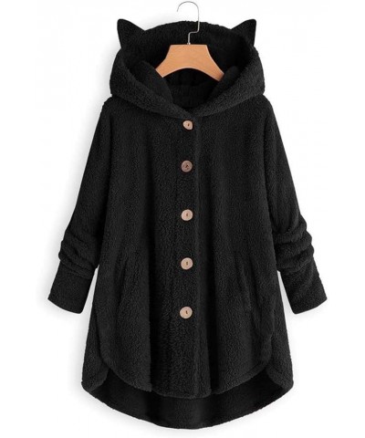 Women Oversized Sherpa Hoodie Fuzzy Fleece Jacket Button Down Plus Size Coats Cute Hooded Spring Winter Outerwear 3-black $5....