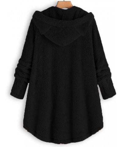 Women Oversized Sherpa Hoodie Fuzzy Fleece Jacket Button Down Plus Size Coats Cute Hooded Spring Winter Outerwear 3-black $5....