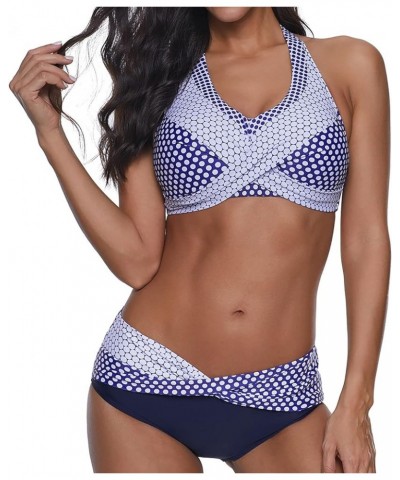 Bikini Sets Bathing Suit for Women Polka Dot Twist Bikini Blue $12.33 Swimsuits