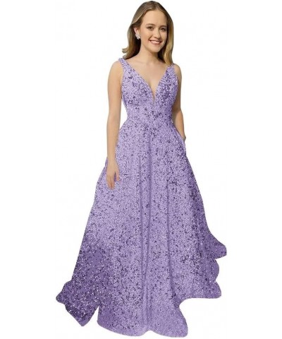 Prom Dress for Women 2023 Plus Size A line Ball Gown Sequin Formal Evening Party Gown Light Lavender $30.75 Dresses