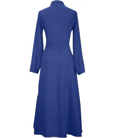 Women's Fall Casual Elegant Long Sleeve Solid Color Mock Neck Button Down Front Pockets Long Shirt Dress Maxi Dress 02-blue $...