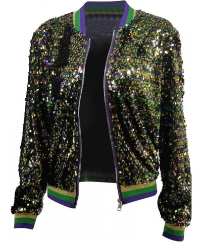 Hzongs Mardi Gras Sequin Jackets For Women Sparkly Zipper Shiny Glitter Long Sleeve Jacket 2024 Carnival Multicolor 01-a-yell...