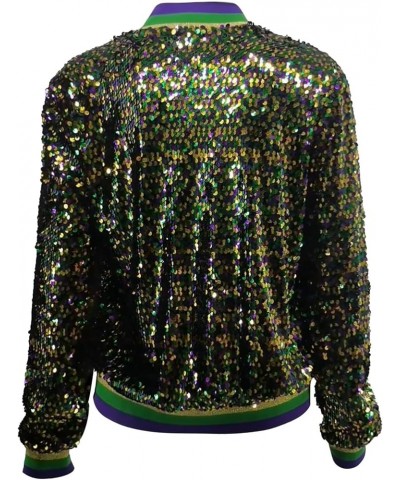 Hzongs Mardi Gras Sequin Jackets For Women Sparkly Zipper Shiny Glitter Long Sleeve Jacket 2024 Carnival Multicolor 01-a-yell...