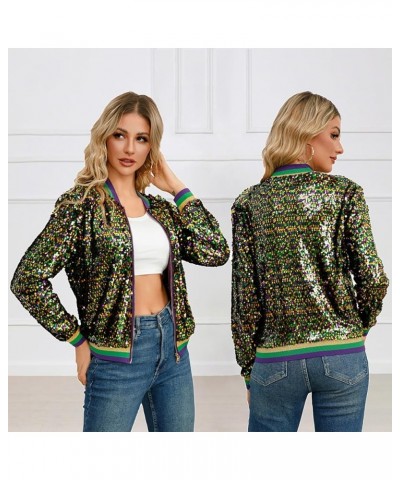 Hzongs Mardi Gras Sequin Jackets For Women Sparkly Zipper Shiny Glitter Long Sleeve Jacket 2024 Carnival Multicolor 01-a-yell...