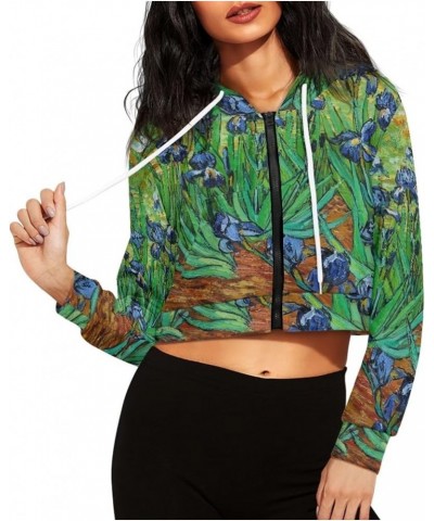 Women's Y2K Hoodies Casual Long Sleeve Zip Up Drawstring Cropped Hoodie Hooded Crop Jacket Top with Pockets Irise Van Gogh $1...